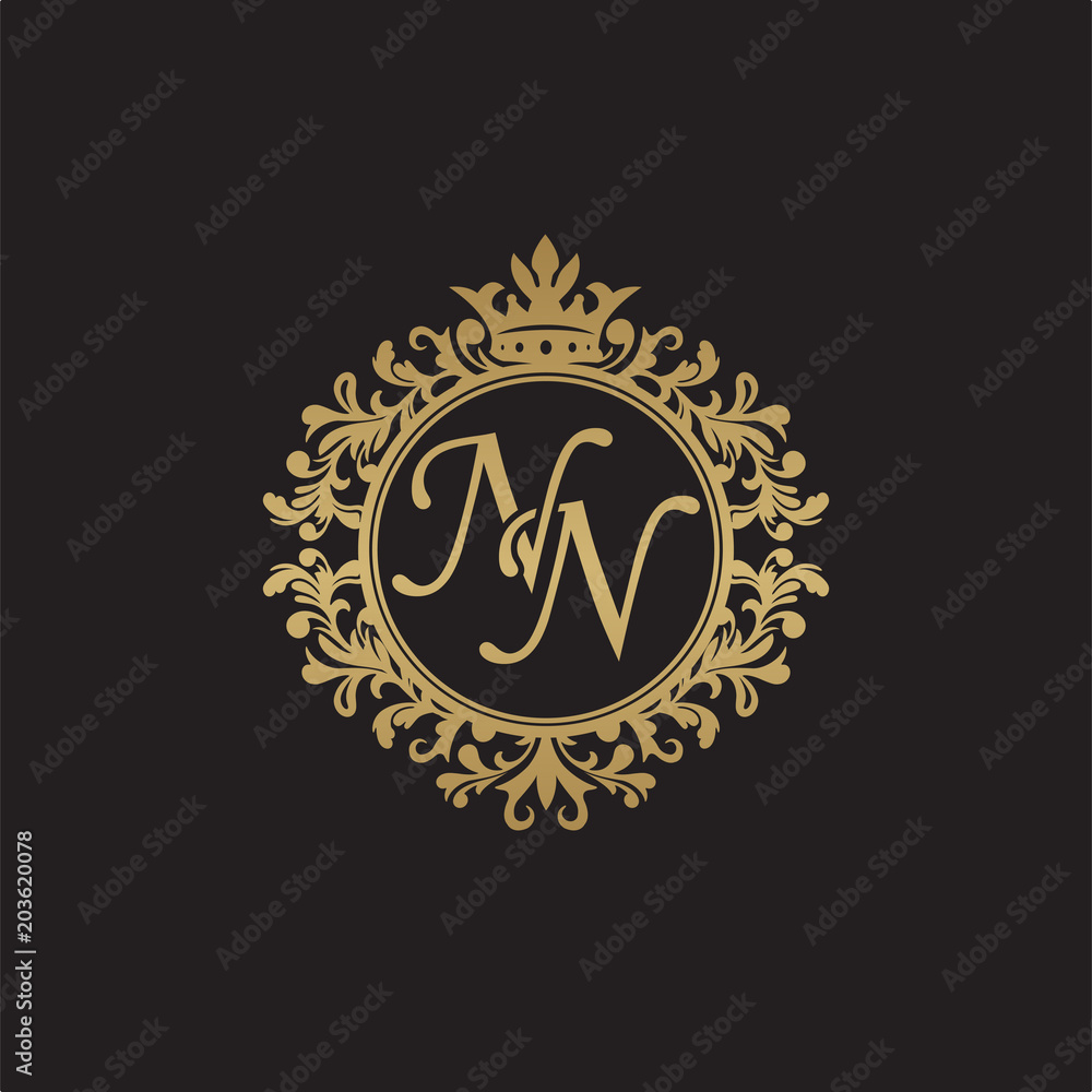 Initial letter NN, overlapping monogram logo, decorative ornament badge, elegant luxury golden color