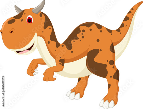cute t-rex cartoon standing with smile and waving