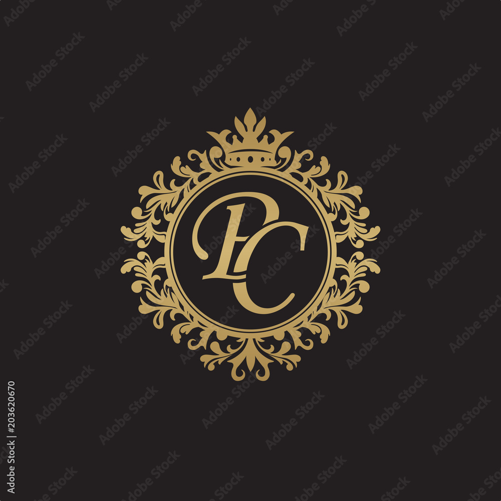 Initial letter PC, overlapping monogram logo, decorative ornament badge, elegant luxury golden color Initial letter PC, overlapping monogram logo, decorative ornament badge, elegant luxury golden color