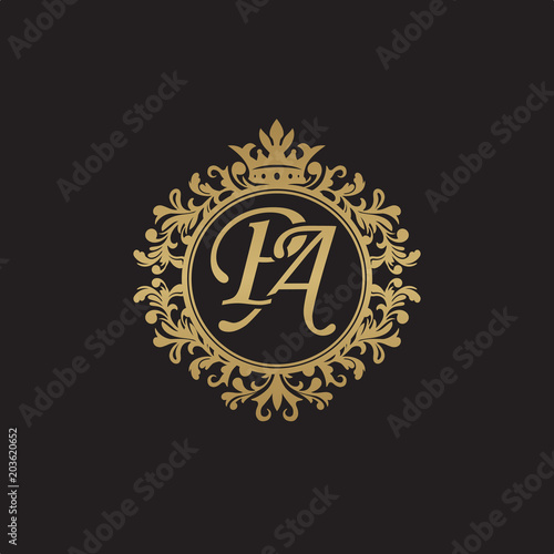 Initial letter PA, overlapping monogram logo, decorative ornament badge, elegant luxury golden color