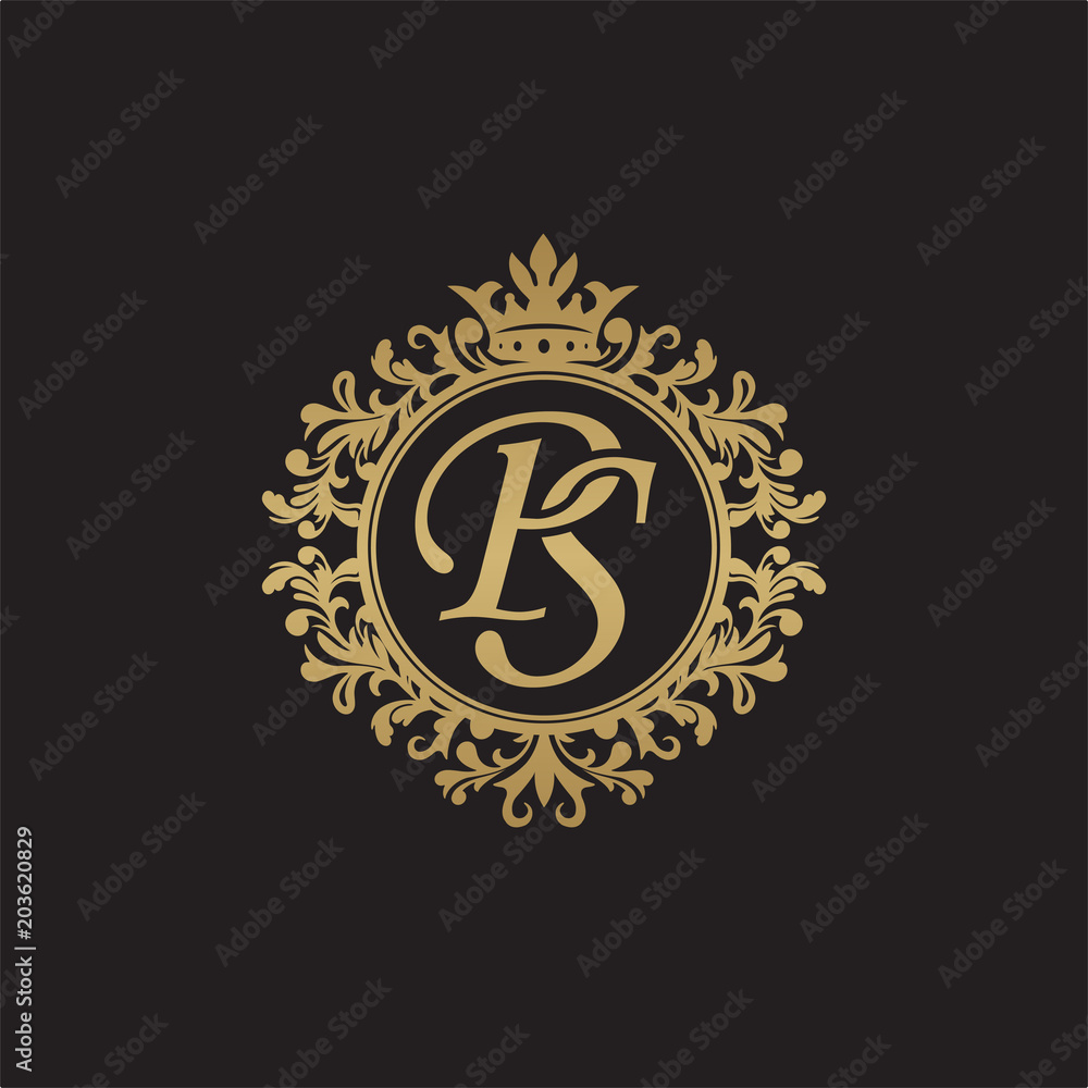 Initial letter p and s, ps, gold logo icon, classy gold letter canvas  prints for the wall • canvas prints ps, wedding, vintage