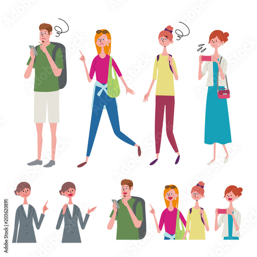 インバウンド　イラスト　観光客　オペレーター　　セット
