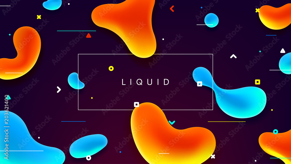 Colorful web banner with abstract fluid shapes. Trendy vector illustration with geometric symbols. Futuristic composition with liquid shapes.