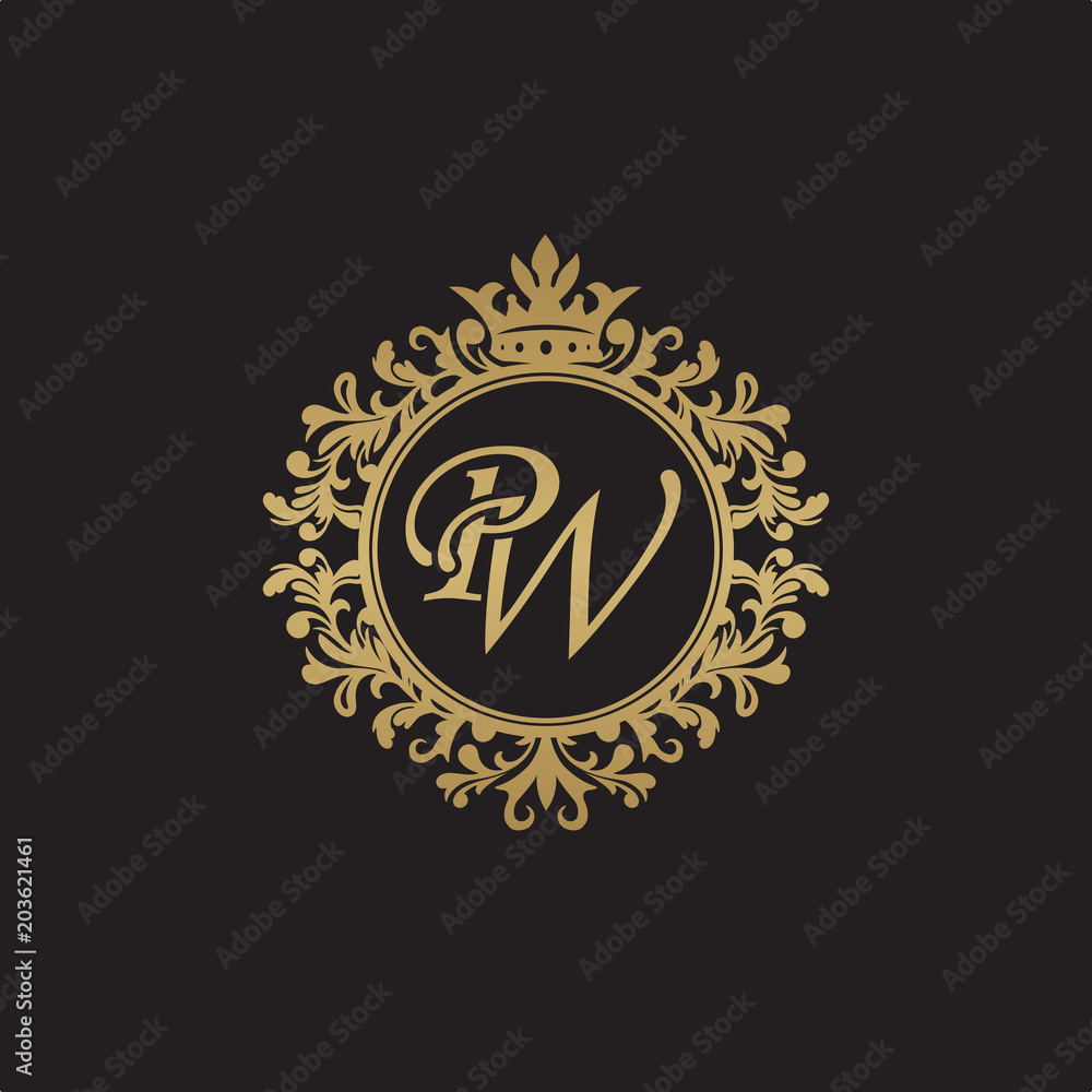 Initial letter PW, overlapping monogram logo, decorative ornament badge, elegant luxury golden color Initial letter PW, overlapping monogram logo, decorative ornament badge, elegant luxury golden color