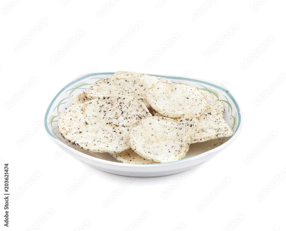 Indian Spicy Potato Chips Also know as Aloo Papri, Aloo Papdi, Alu Papdi, Wafer and Aloo Chips isolated on White Background Indian Spicy Potato Chips Also know as Aloo Papri, Aloo Papdi, Alu Papdi, Wafer and Aloo Chips isolated on White Background