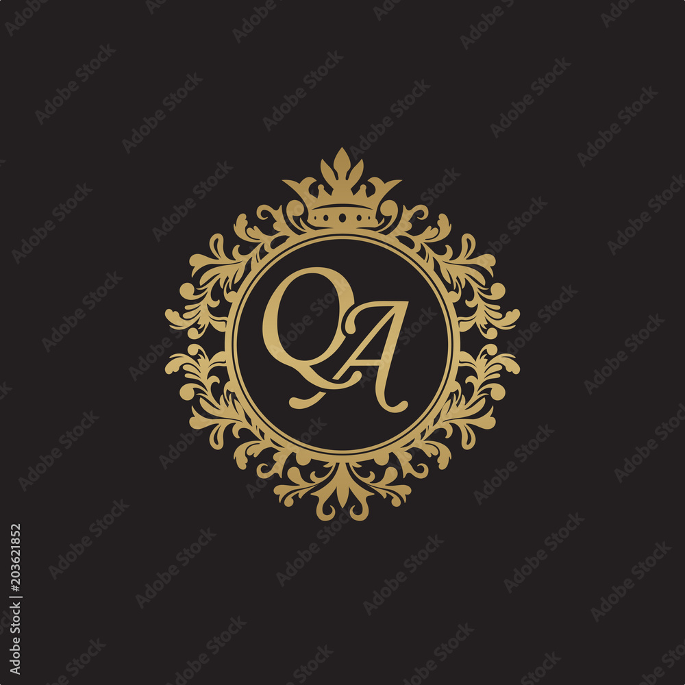Initial letter QA, overlapping monogram logo, decorative ornament badge, elegant luxury golden color