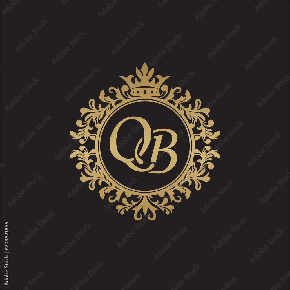 Initial letter QB, overlapping monogram logo, decorative ornament badge, elegant luxury golden color