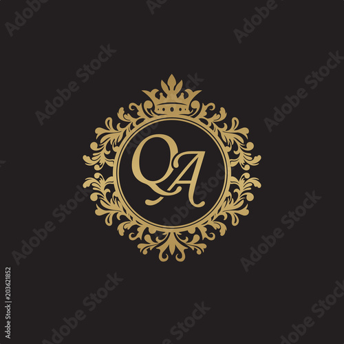 Initial letter QA, overlapping monogram logo, decorative ornament badge, elegant luxury golden color