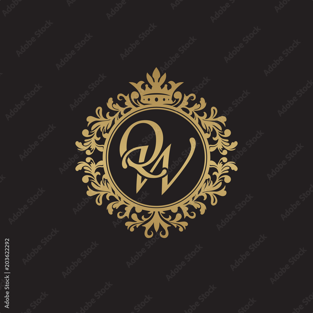 Initial letter QW, overlapping monogram logo, decorative ornament badge, elegant luxury golden color Initial letter QW, overlapping monogram logo, decorative ornament badge, elegant luxury golden color