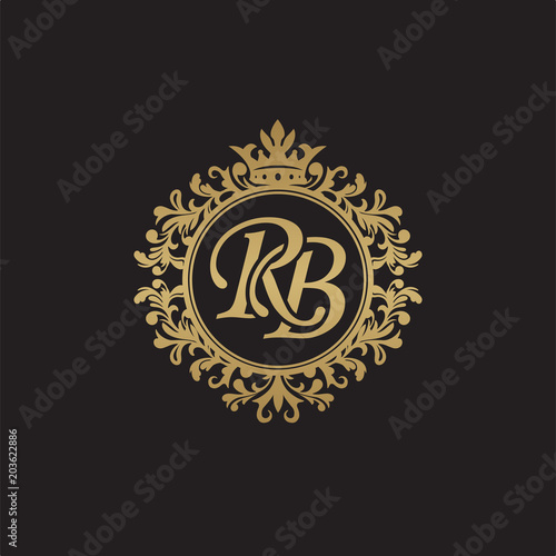 Initial letter RB  overlapping monogram logo  decorative ornament badge  elegant luxury golden color