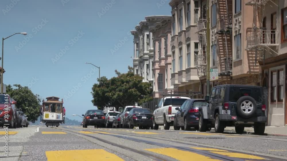 San Francisco North Beach Architecture and Cable Car on Mason Street San Francisco North Beach Architecture and Cable Car on Mason Street
