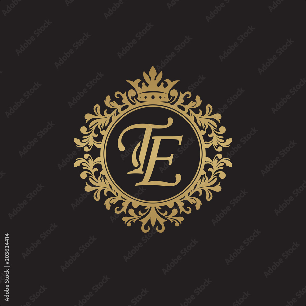 Initial letter TE, overlapping monogram logo, decorative ornament badge, elegant luxury golden color Initial letter TE, overlapping monogram logo, decorative ornament badge, elegant luxury golden color