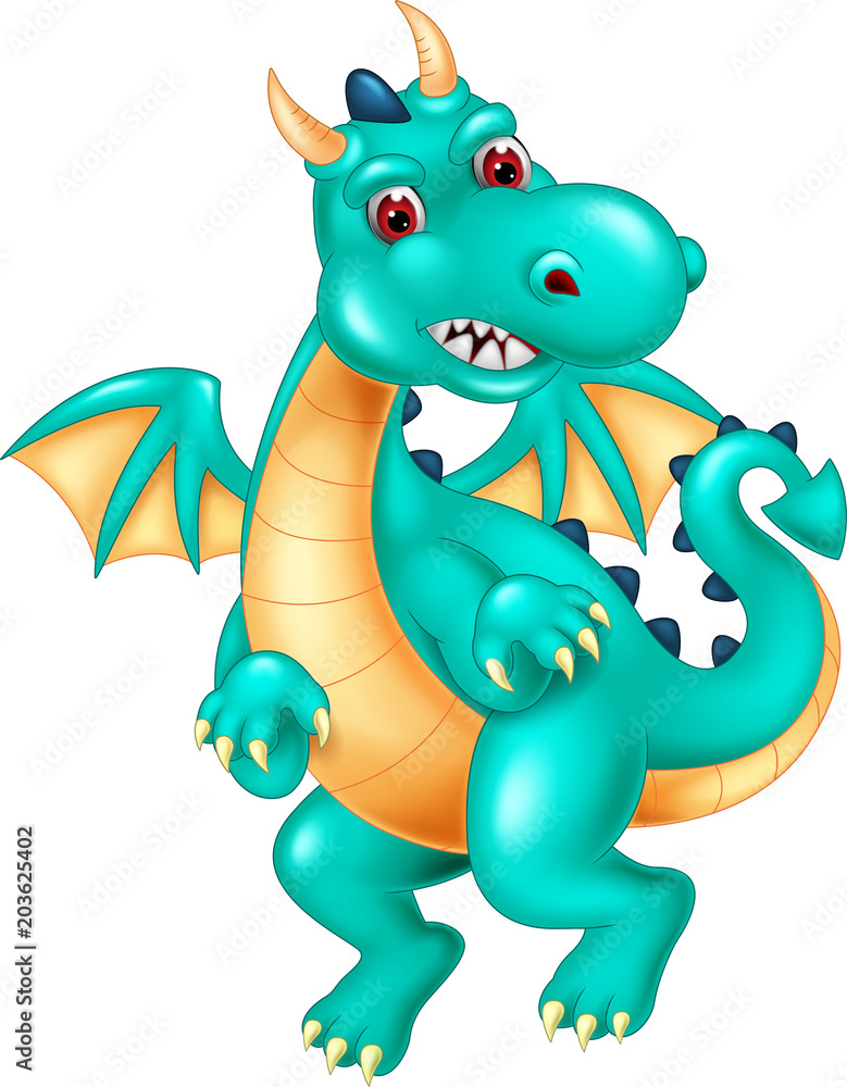 Fototapeta premium funny dragon cartoon posing with smile and waving
