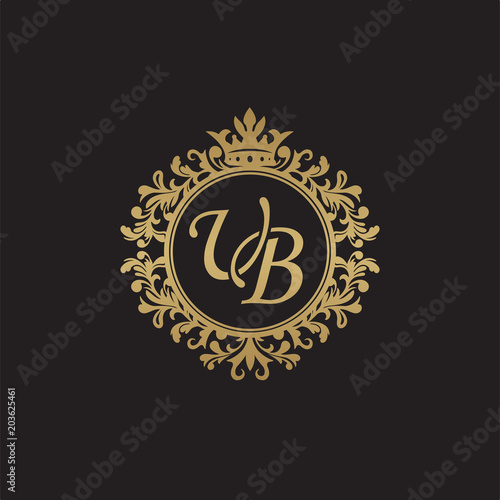 Initial letter UB, overlapping monogram logo, decorative ornament badge, elegant luxury golden color