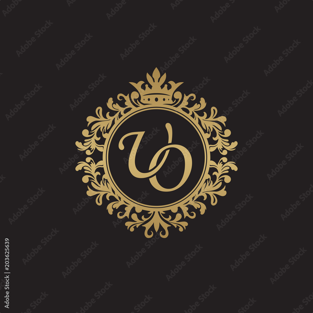 Fototapeta premium Initial letter UO, overlapping monogram logo, decorative ornament badge, elegant luxury golden color