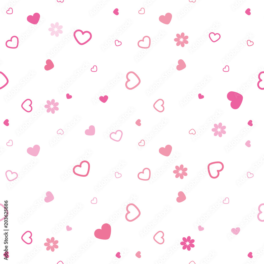 vector seamless hearts pattern, white and pink colors