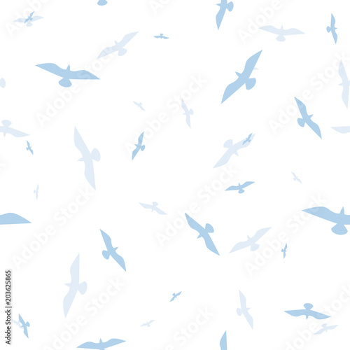 vector seamless bird pattern  white and blue colors