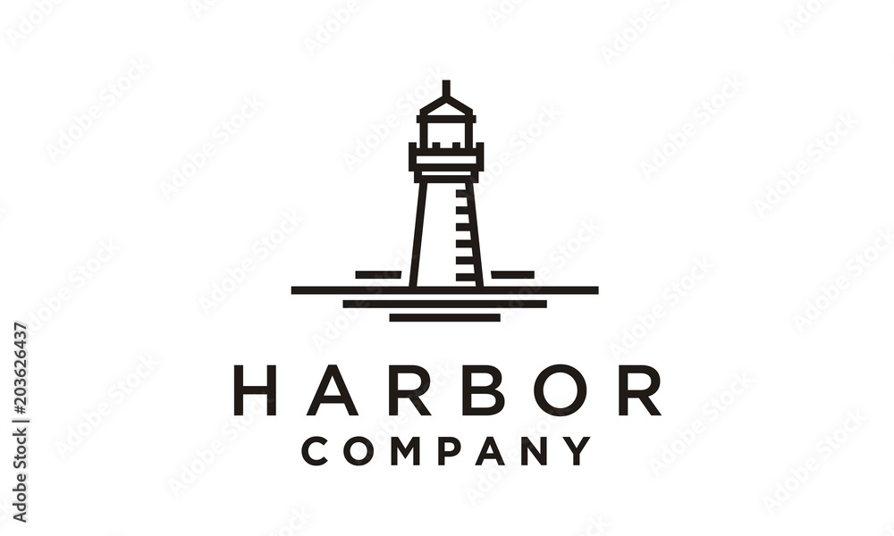 Lighthouse Searchlight Beacon Tower Island Beach Coast Simple Line Art logo design inspiration