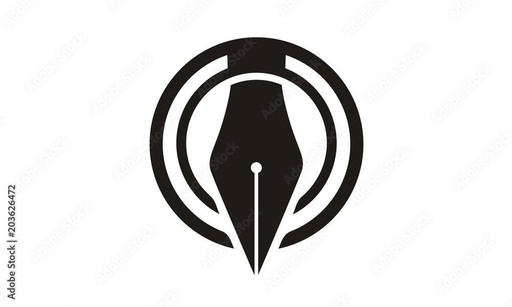 Circular Pen Symbol Logo design for Journalist Writer Notary Blog