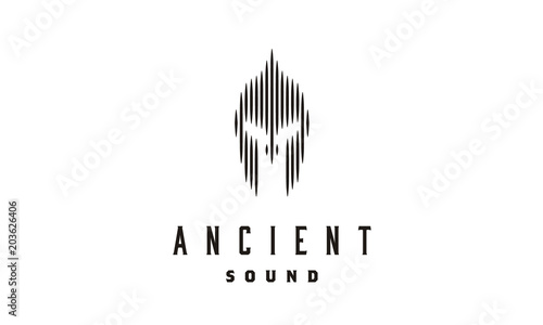 Spartan Helmet Sparta Armor Mask and Digital Wave Sound logo design inspiration