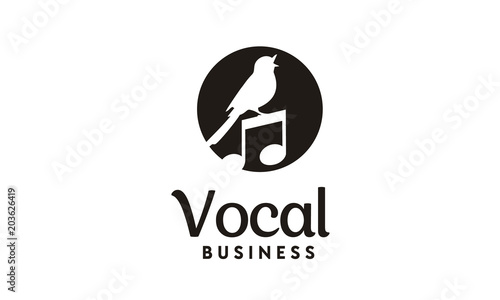 Singing Bird Music Notes for Song Vocal logo design inspiration