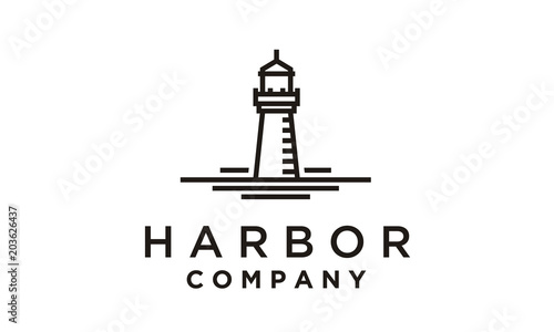 Lighthouse Searchlight Beacon Tower Island Beach Coast Simple Line Art logo design inspiration