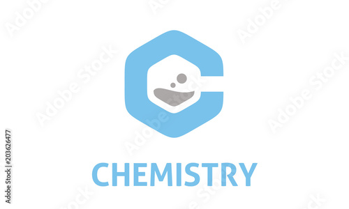 Icon Initial Letter C Chemistry Hexagon science lab with liquid bubble logo design inspiration