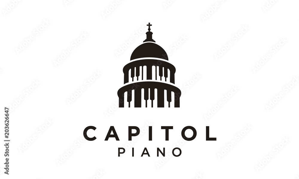 Piano Government Capitol Building Music Instrument logo design inspiration