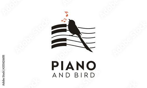 Singing Bird Piano Music Key Notes Silhouette logo design inspiration