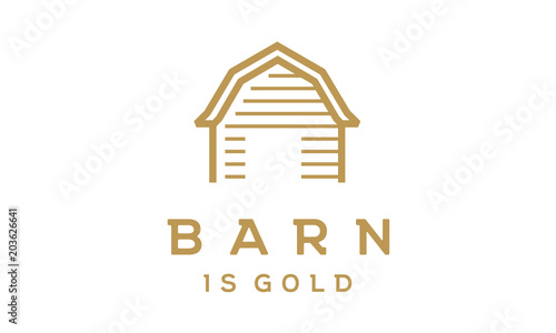Foto Golden Wood Barn Farm Minimalist Vintage Retro Line Art Logo design inspiration