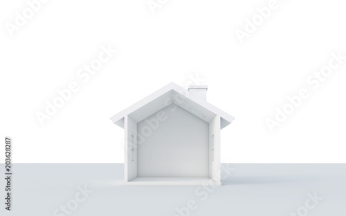 3D rendering of simple house isolated on white background with clipping path. White schematic mass for real estate conceptual.