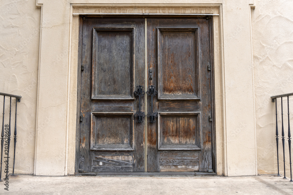 Close up of old wooden door