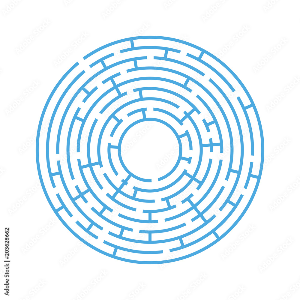 Abstract round maze. An educational game for children and adults. Simple flat vector illustration isolated on white background. Abstract round maze. An educational game for children and adults. Simple flat vector illustration isolated on white background.