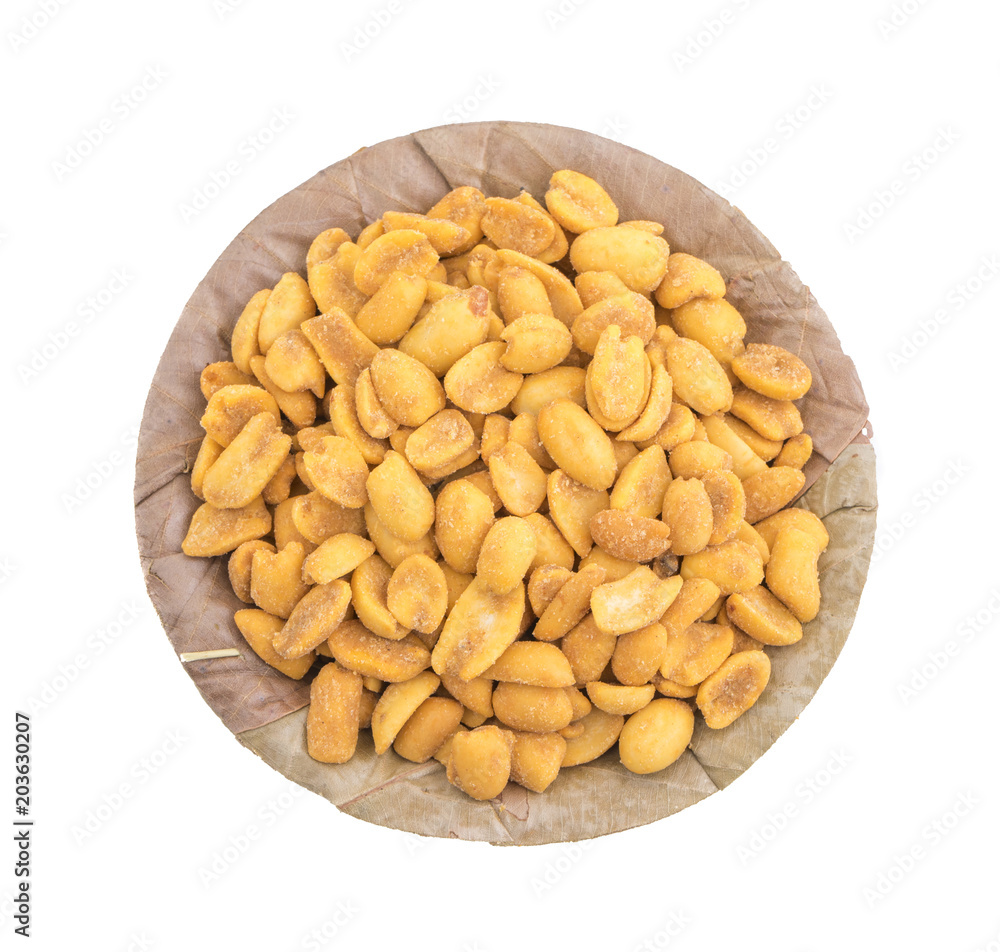 Fototapeta premium Indian Traditional Snack Food Masala Peanuts Also Know as Masala Sing Masala Shing or Spicy Peanuts Coated with Spices isolated on white background