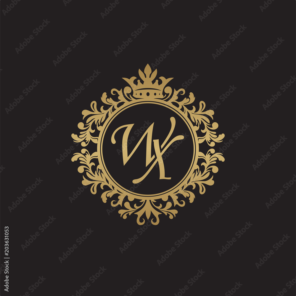 Initial letter WX, overlapping monogram logo, decorative ornament badge, elegant luxury golden color Initial letter WX, overlapping monogram logo, decorative ornament badge, elegant luxury golden color