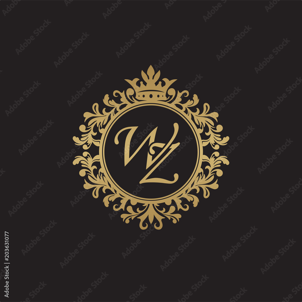 Initial letter WZ, overlapping monogram logo, decorative ornament badge, elegant luxury golden color Initial letter WZ, overlapping monogram logo, decorative ornament badge, elegant luxury golden color