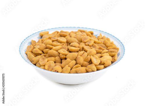Indian Traditional Snack Food Masala Peanuts Also Know as Masala Sing Masala Shing or Spicy Peanuts Coated with Spices isolated on white background