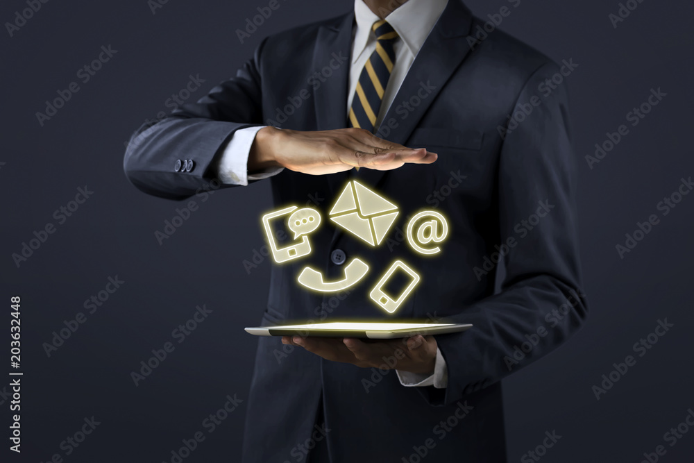 Customer service, call center or contact us concept. Businessman ...