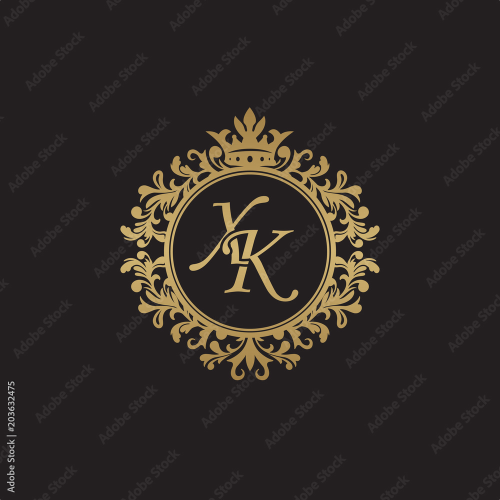 Initial letter XK, overlapping monogram logo, decorative ornament badge, elegant luxury golden color Initial letter XK, overlapping monogram logo, decorative ornament badge, elegant luxury golden color