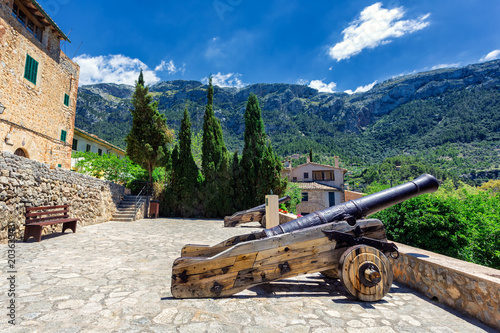 Historical cannons in a town of Deia in the mountains of Mallorca, Spain photo