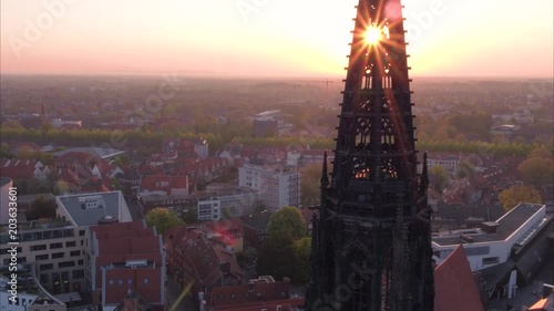Lambertikirche im Sonnenaufgang mit Drohne - Abfahrt photo