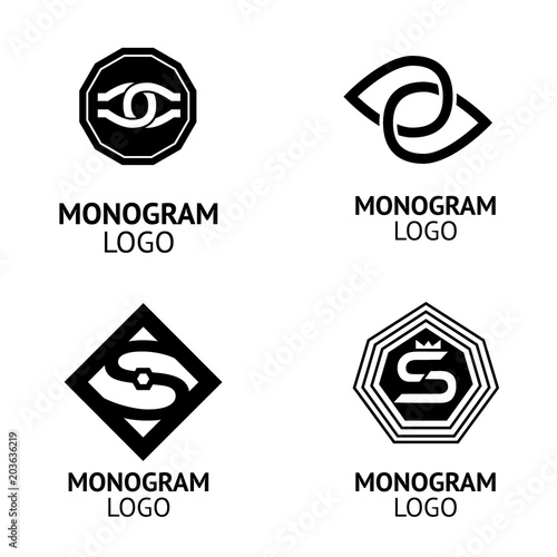 Set of monogram logos with s. Black logotype sign - emblem.