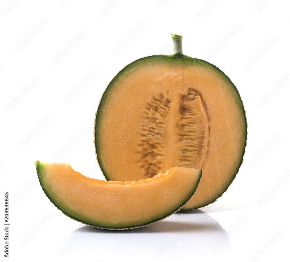 cantaloupe melon slices on white background cantaloupe melon slices on white background