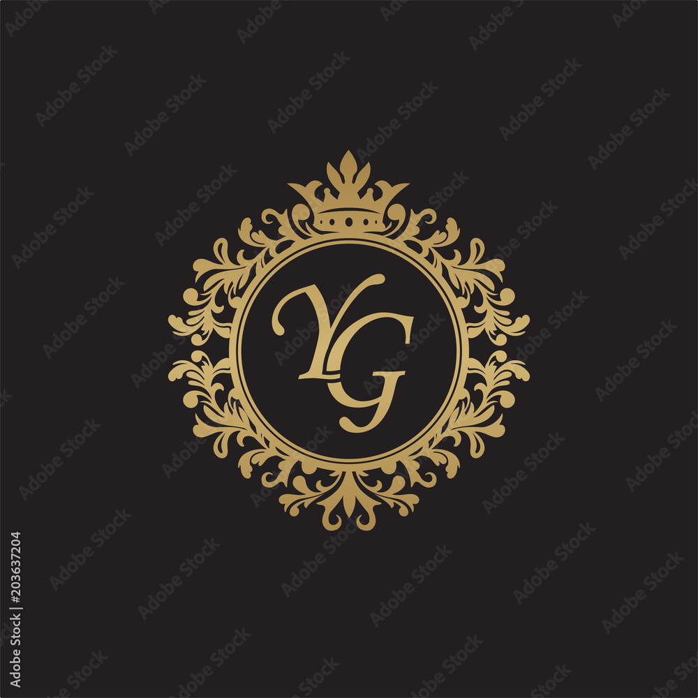 Fototapeta premium Initial letter YG, overlapping monogram logo, decorative ornament badge, elegant luxury golden color