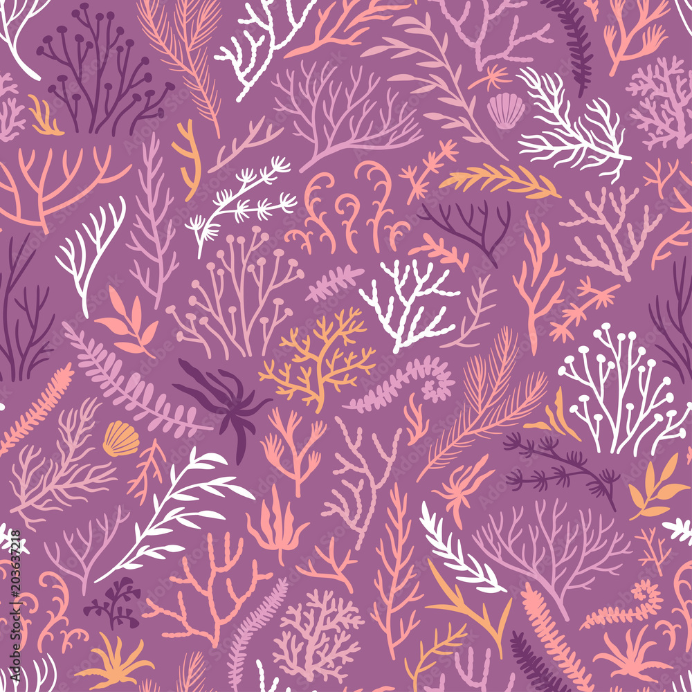 Vector seamless pattern with seaweed. Repeated texture with sea plants. Vector seamless pattern with seaweed. Repeated texture with sea plants.