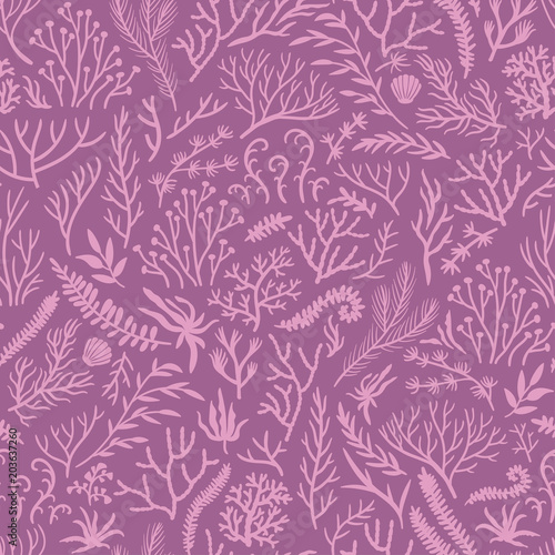 Vector seamless pattern with seaweed. Repeated texture with sea plants.
