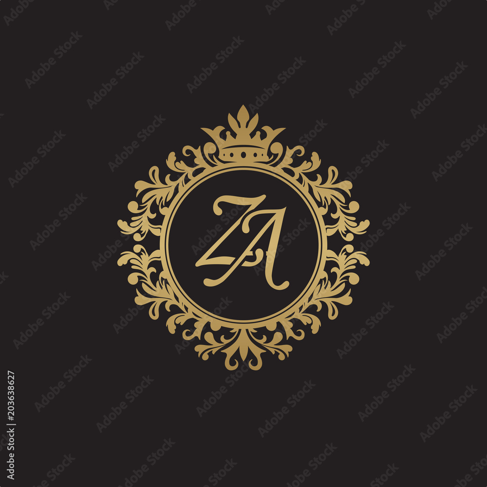 Fototapeta premium Initial letter ZA, overlapping monogram logo, decorative ornament badge, elegant luxury golden color
