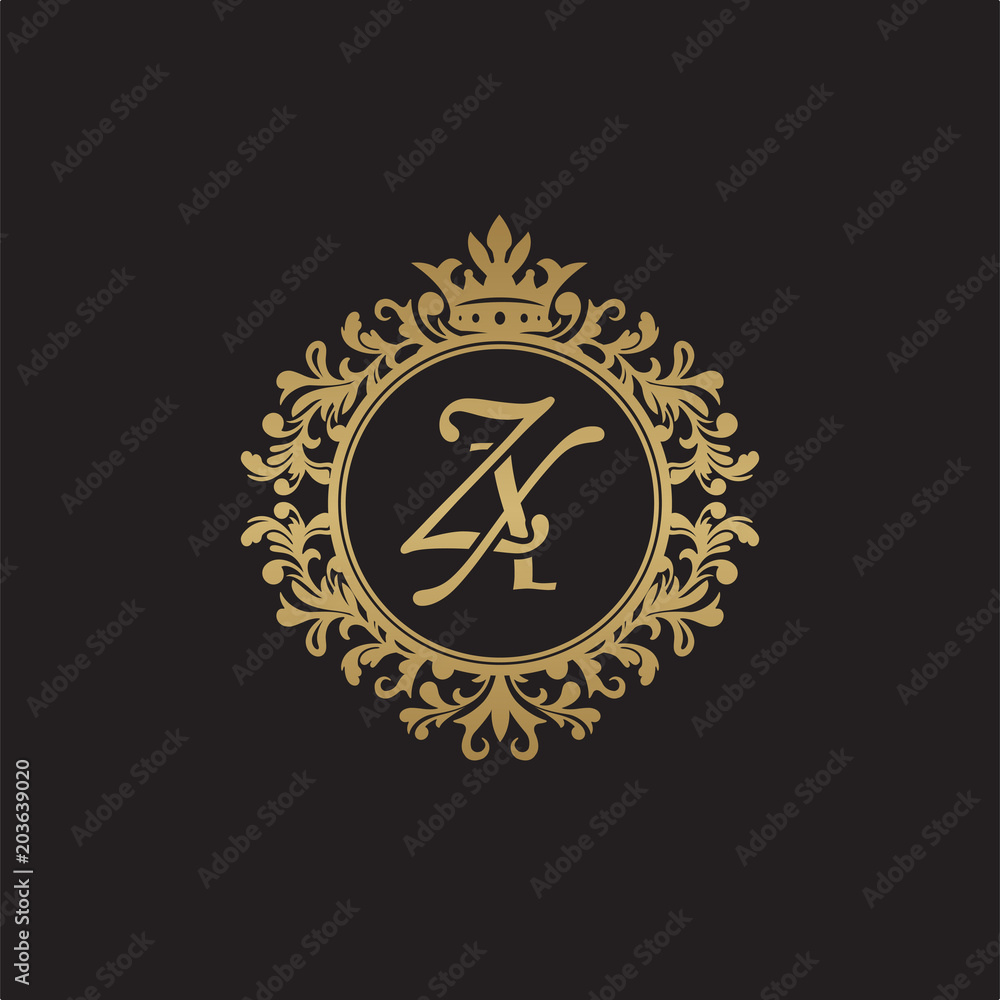 Initial letter ZX, overlapping monogram logo, decorative ornament badge, elegant luxury golden color Initial letter ZX, overlapping monogram logo, decorative ornament badge, elegant luxury golden color