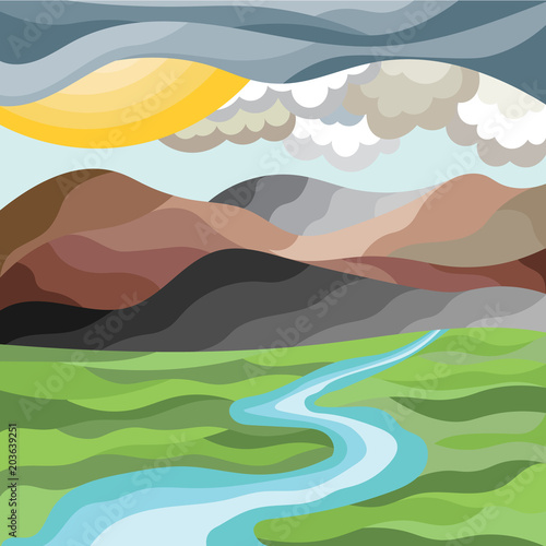 Abstract mountain landscape in mosaic style