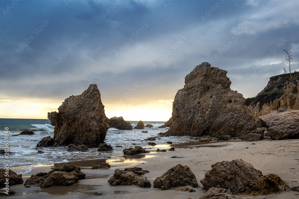 El Matador beach with beautiful rock formations at sunset, Los Angeles El Matador beach with beautiful rock formations at sunset, Los Angeles